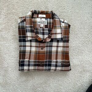 J. Crew Men's Classic Plaid Shirt - Brown and White - Large